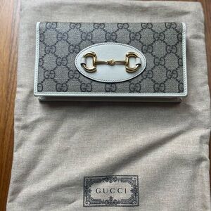 Gucci Gray and White Clutch with Signature Horsebit